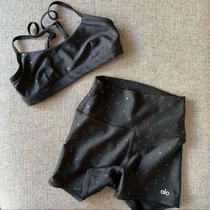 alo airlift shorts & intrigue sports bra - black polka dot - XS